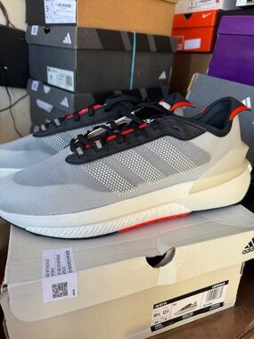 adidas Grey and Black Running Shoes with Red Accents